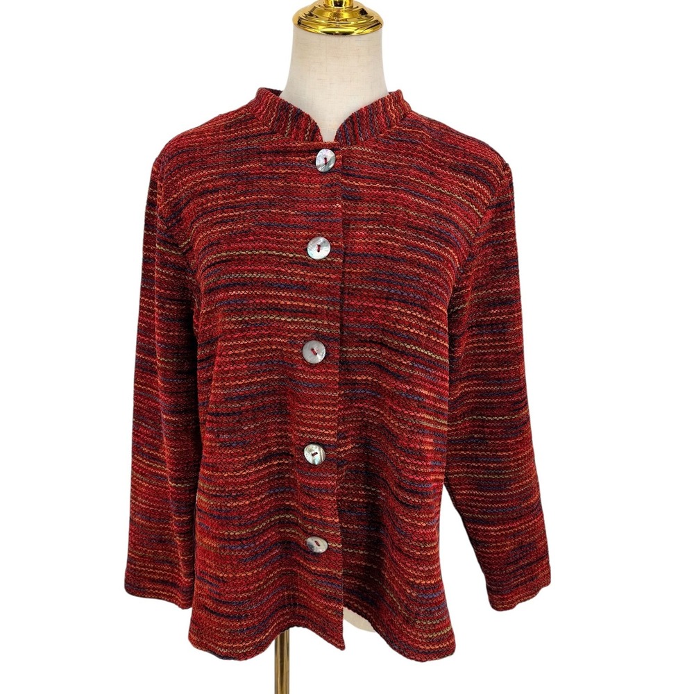 Territory Ahead Cardigan Indie Artisan Jacket S Red Multi Color Textured Knit